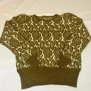 Vintage Warm Wool  Floral Puff Shoulder Ribbed Fall Winter Sweater Unbranded